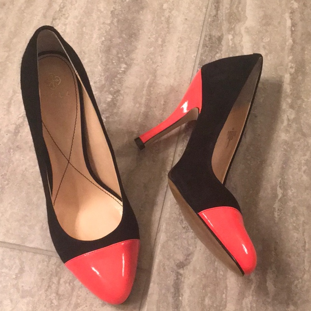 Isola Black Neon Suede Patent Cap Toe Pumps 9